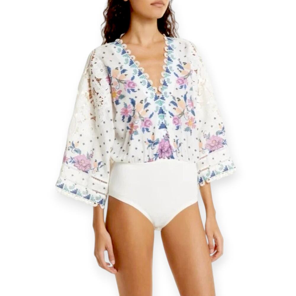 FARM Rio | S | Farm Rio Romantic Bandanas Lace Dolman Sleeve Blouse Bodysuit
